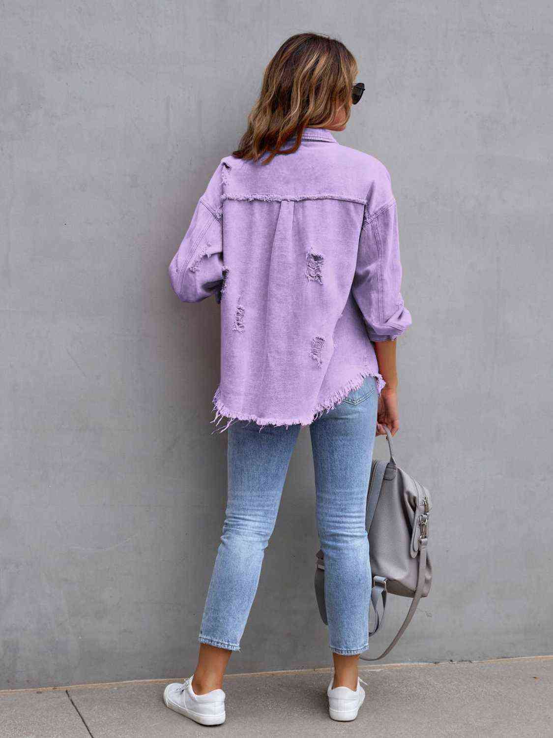 Distressed Drop Shoulder Denim Jacket - Do Shop It™