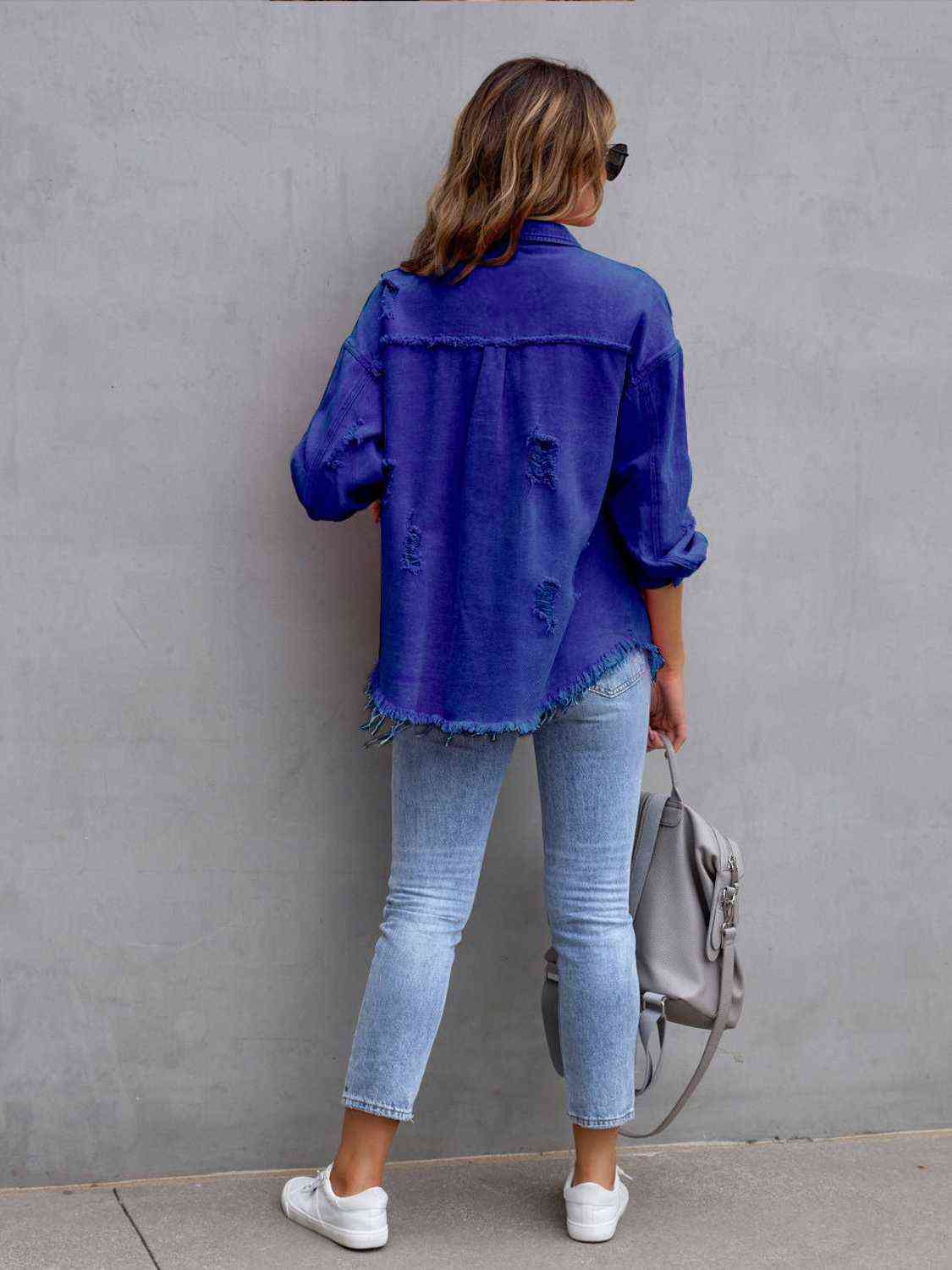 Distressed Drop Shoulder Denim Jacket - Do Shop It™