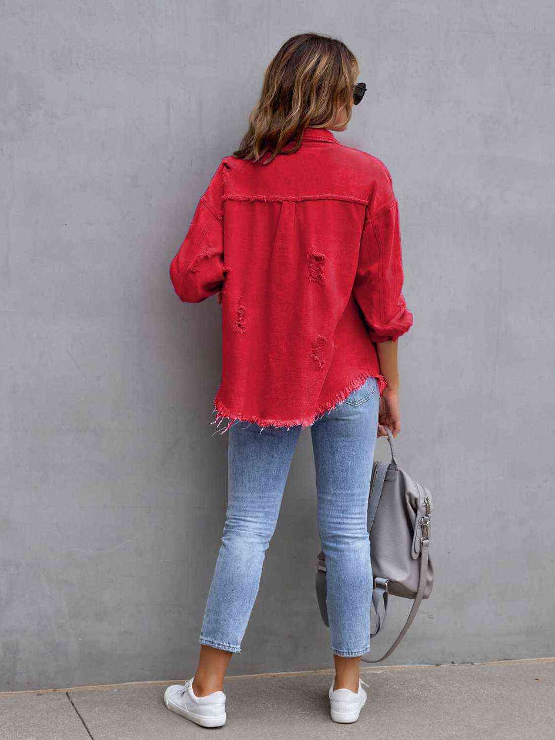 Distressed Drop Shoulder Denim Jacket - Do Shop It™