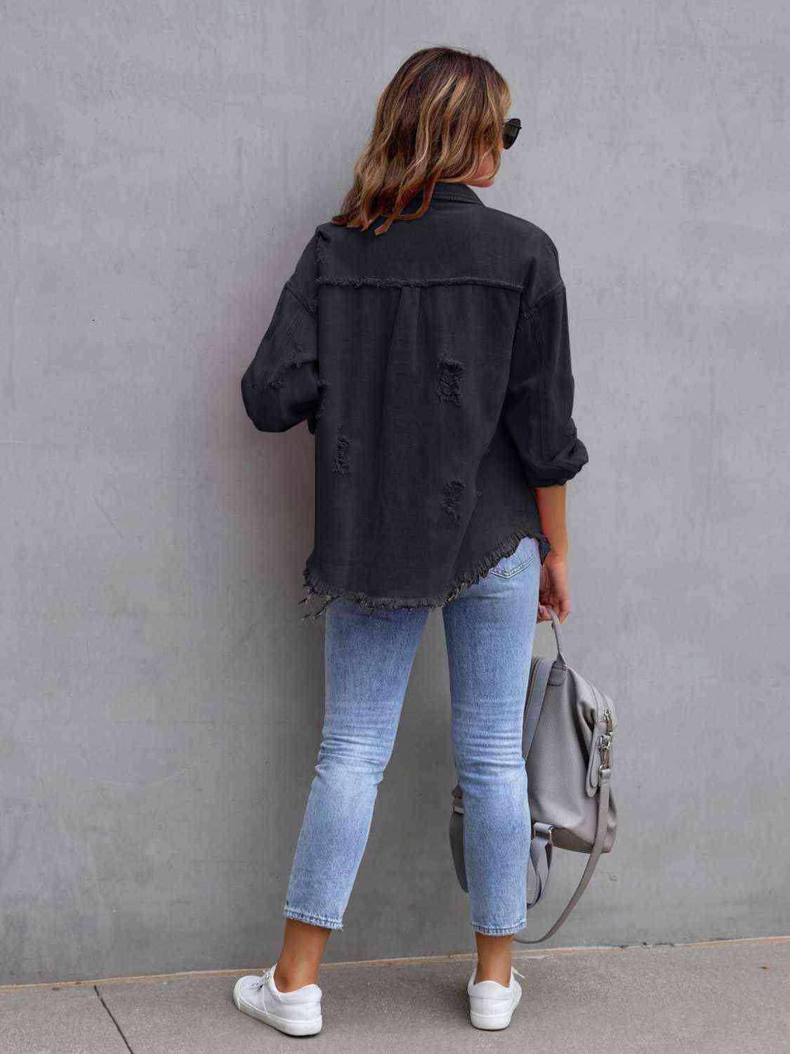 Distressed Drop Shoulder Denim Jacket - Do Shop It™