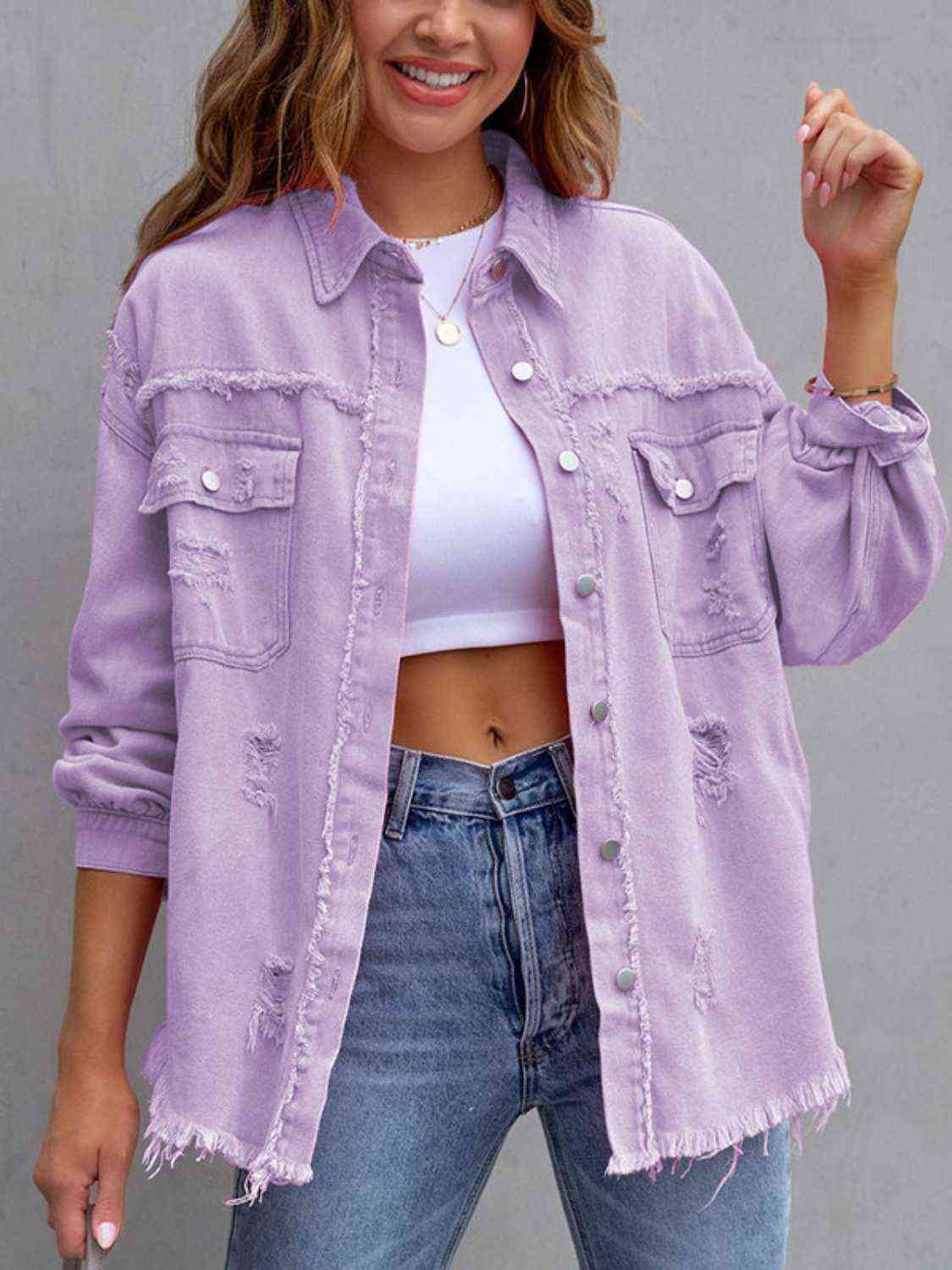 Distressed Drop Shoulder Denim Jacket - Do Shop It™