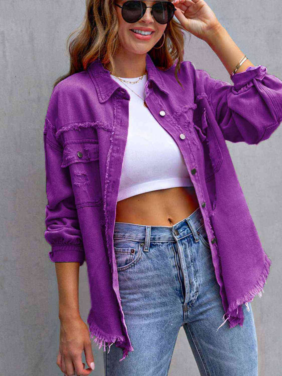 Distressed Drop Shoulder Denim Jacket - Do Shop It™