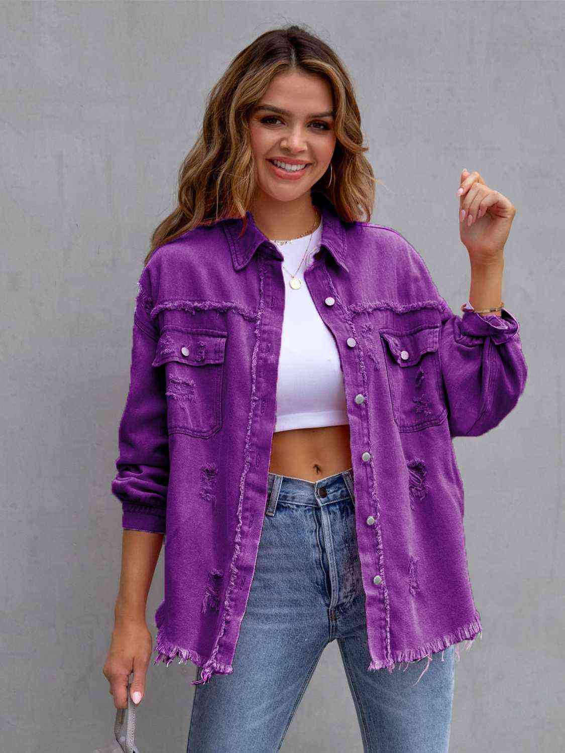 Distressed Drop Shoulder Denim Jacket - Do Shop It™