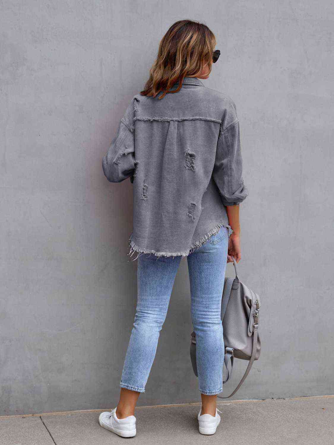 Distressed Drop Shoulder Denim Jacket - Do Shop It™