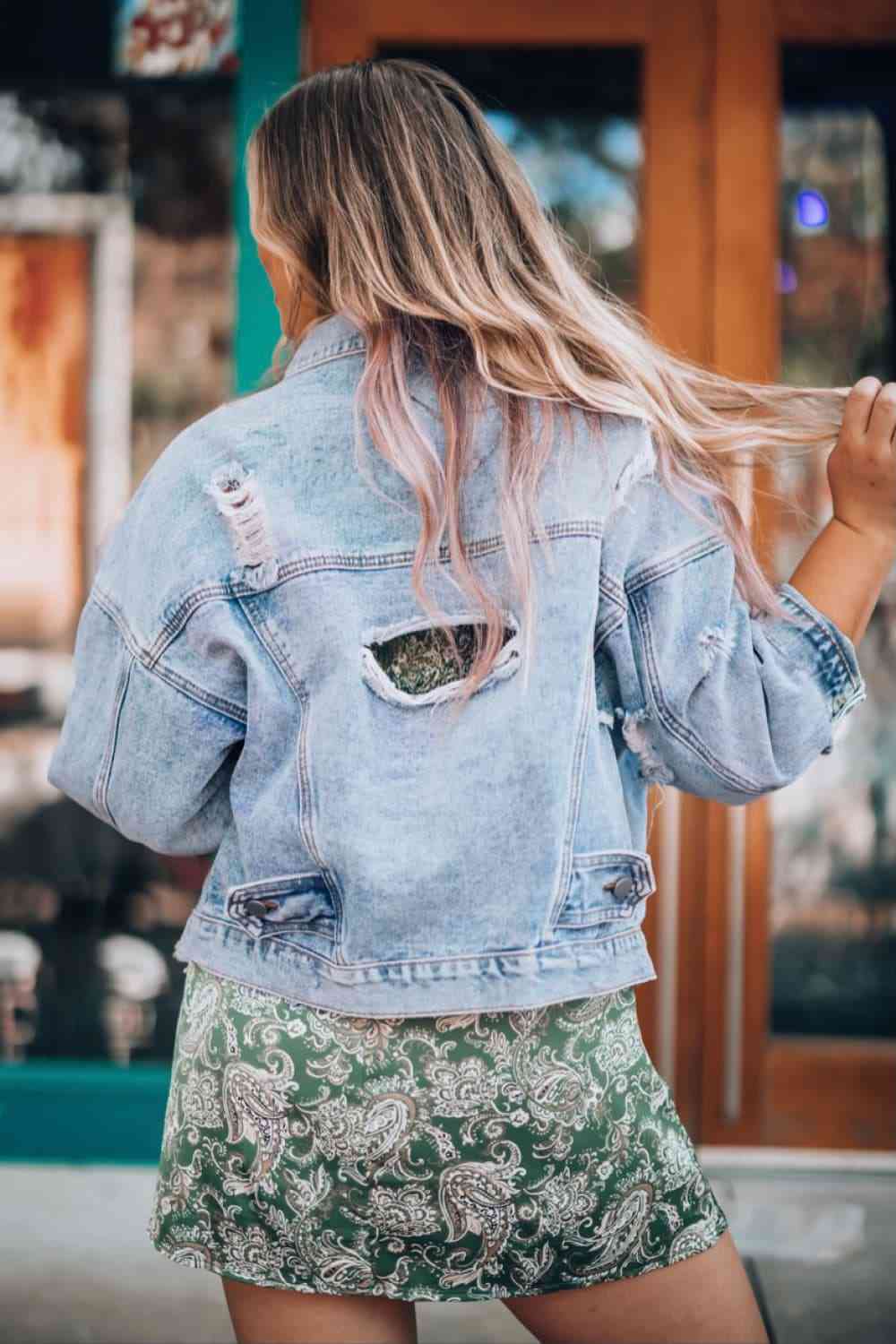 Distressed Drop Shoulder Denim Jacket - Do Shop It™