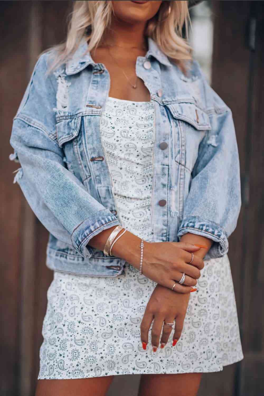 Distressed Drop Shoulder Denim Jacket - Do Shop It™