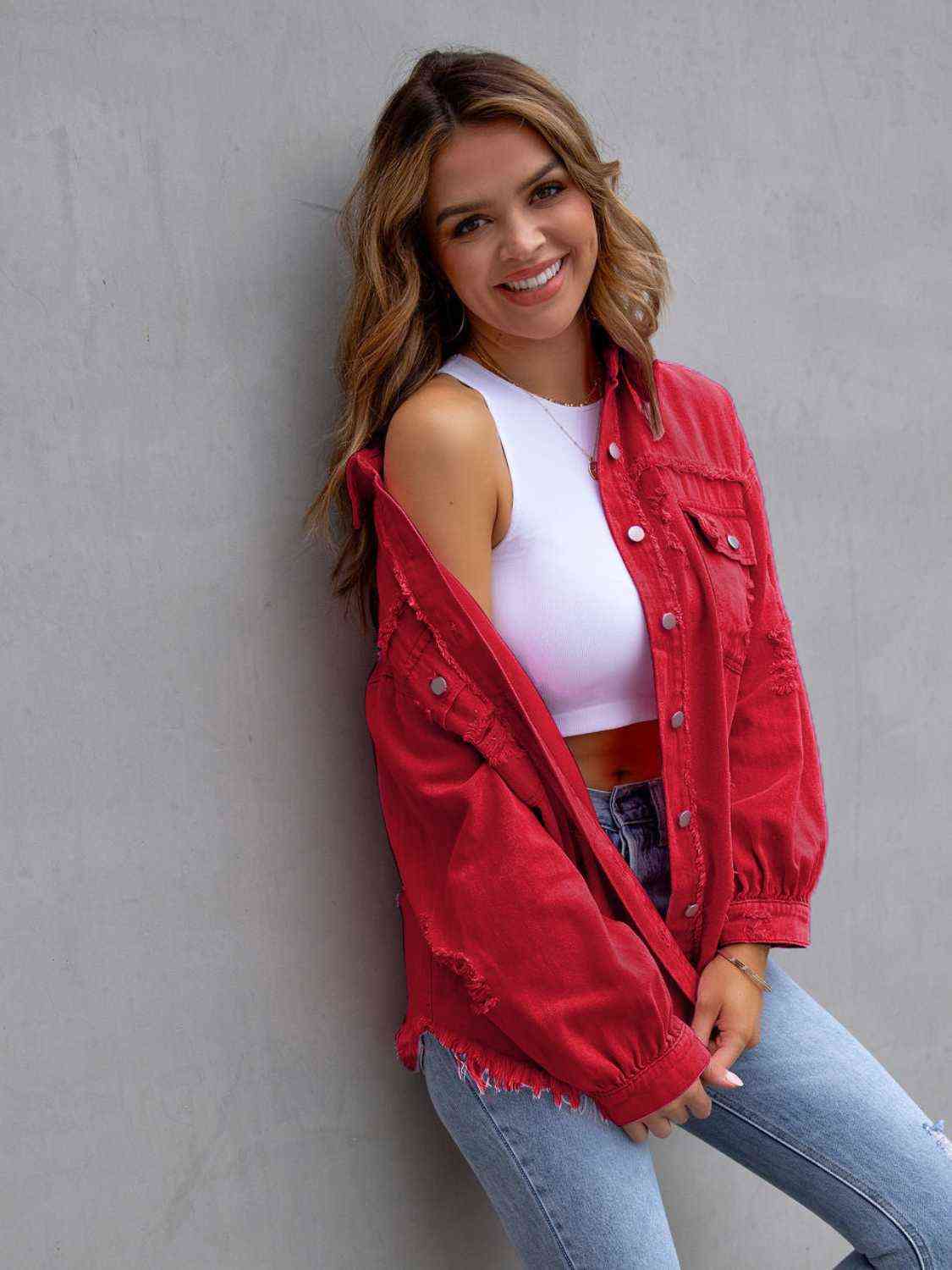 Distressed Drop Shoulder Denim Jacket - Do Shop It™