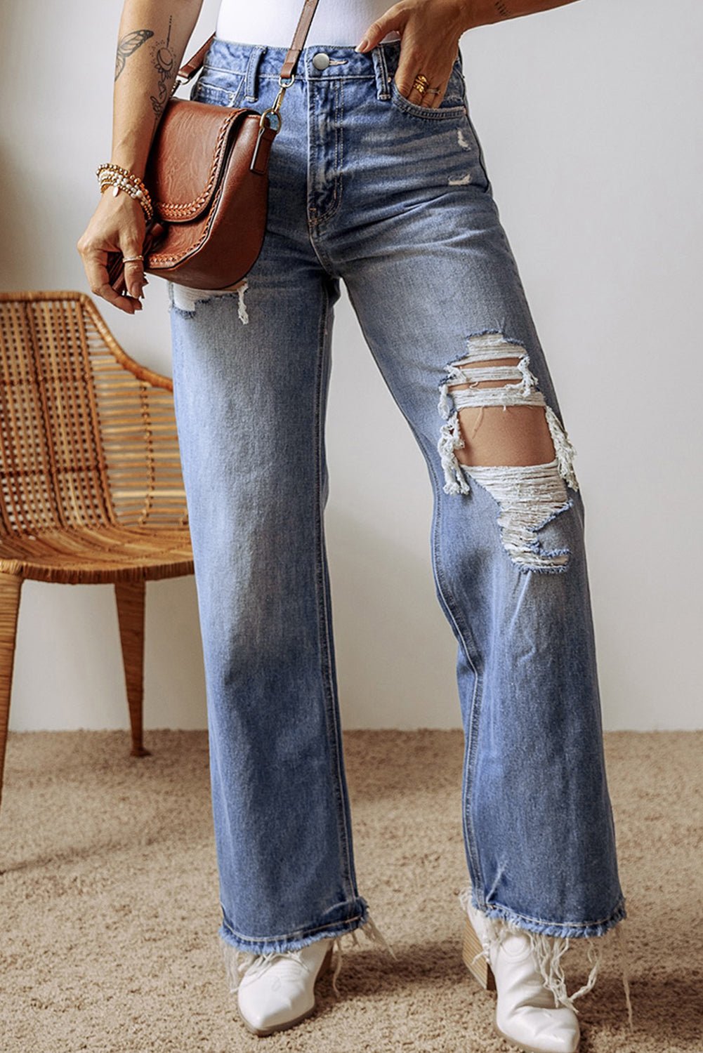 Distressed Straight Leg Jeans with Pockets - Do Shop It™