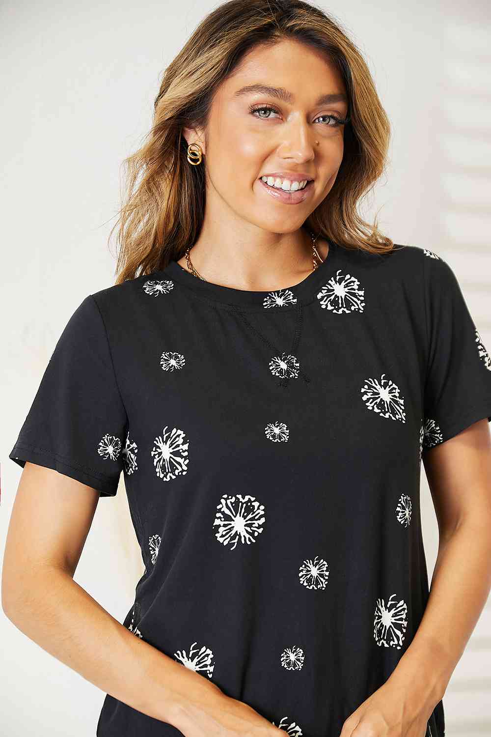 Double Take Dandelion Print Round Neck T-Shirt - Do Shop It™