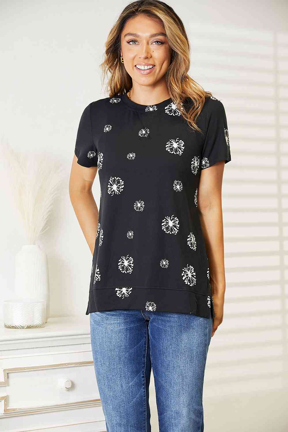 Double Take Dandelion Print Round Neck T-Shirt - Do Shop It™