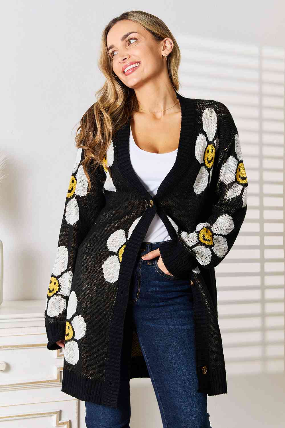 Double Take Floral Button Down Longline Cardigan - Do Shop It™