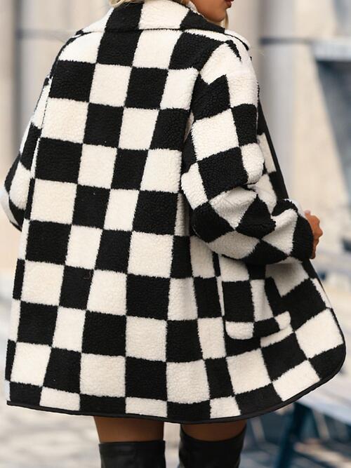 Double Take Full Size Checkered Button Front Coat with Pockets - Do Shop It™