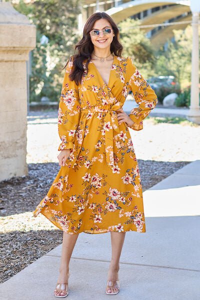 Double Take Full Size Floral Tie Back Flounce Sleeve Dress - Do Shop It™