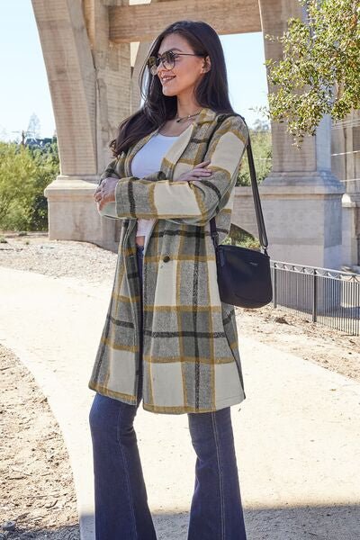 Double Take Full Size Plaid Button Up Lapel Collar Coat - Do Shop It™