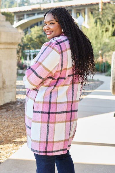 Double Take Full Size Plaid Button Up Lapel Collar Coat - Do Shop It™