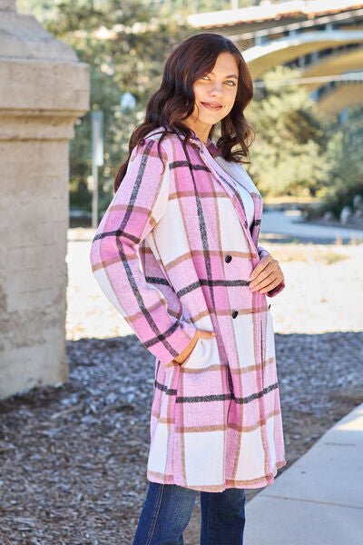 Double Take Full Size Plaid Button Up Lapel Collar Coat - Do Shop It™