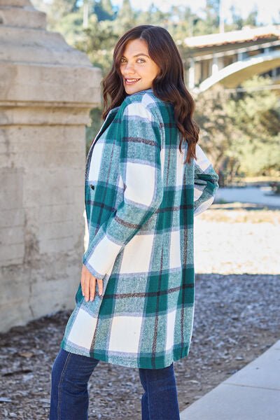 Double Take Full Size Plaid Button Up Lapel Collar Coat - Do Shop It™