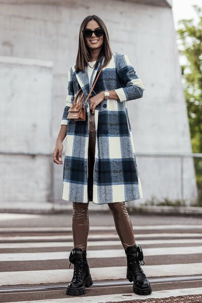 Double Take Full Size Plaid Button Up Lapel Collar Coat - Do Shop It™