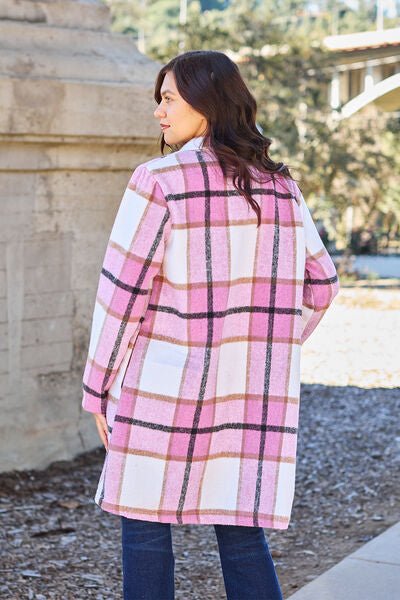 Double Take Full Size Plaid Button Up Lapel Collar Coat - Do Shop It™