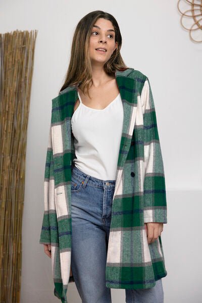 Double Take Full Size Plaid Button Up Lapel Collar Coat - Do Shop It™