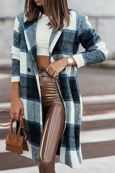 Double Take Full Size Plaid Button Up Lapel Collar Coat - Do Shop It™