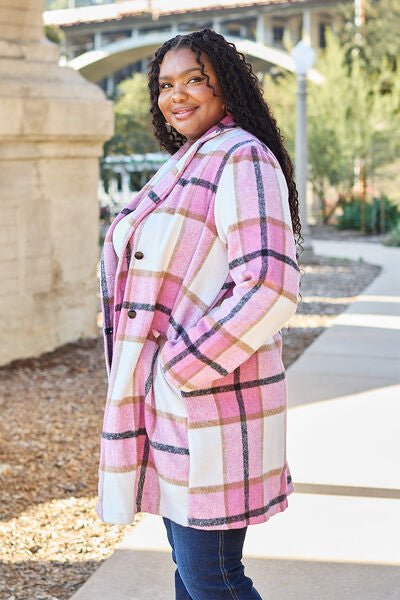 Double Take Full Size Plaid Button Up Lapel Collar Coat - Do Shop It™