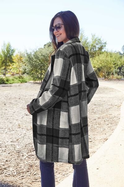 Double Take Full Size Plaid Button Up Lapel Collar Coat - Do Shop It™