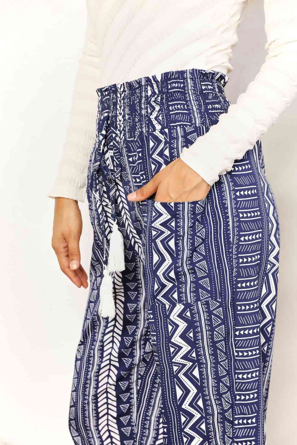 Double Take Geometric Print Tassel High - Rise Pants - Do Shop It™