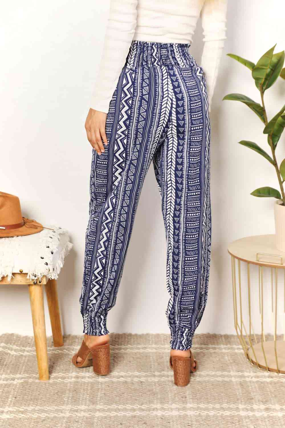 Double Take Geometric Print Tassel High - Rise Pants - Do Shop It™