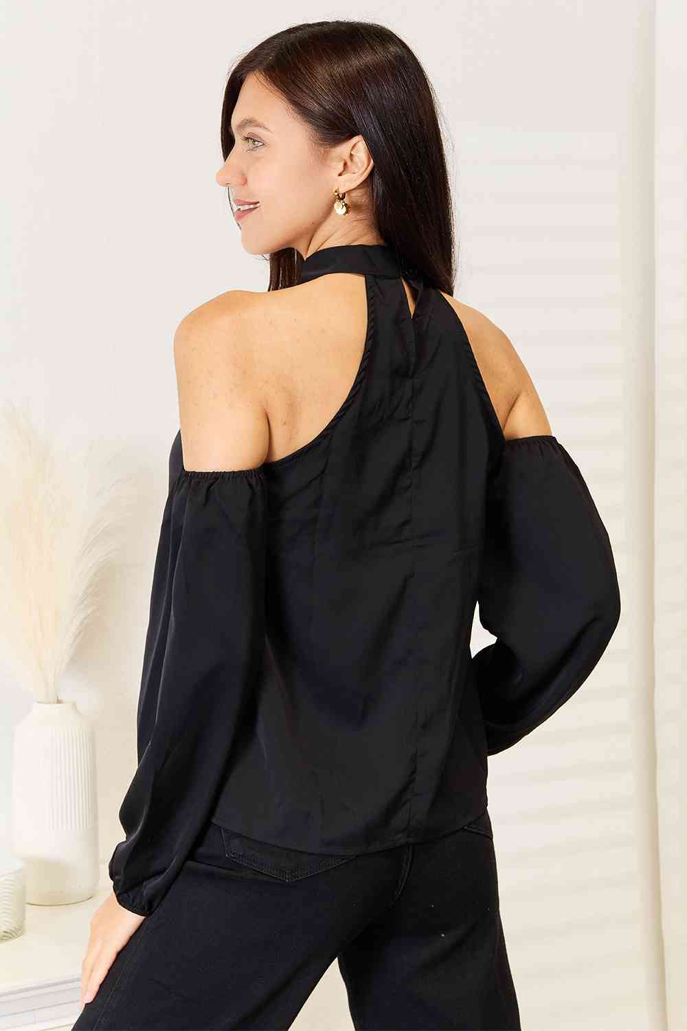 Double Take Grecian Cold Shoulder Long Sleeve Blouse - Do Shop It™