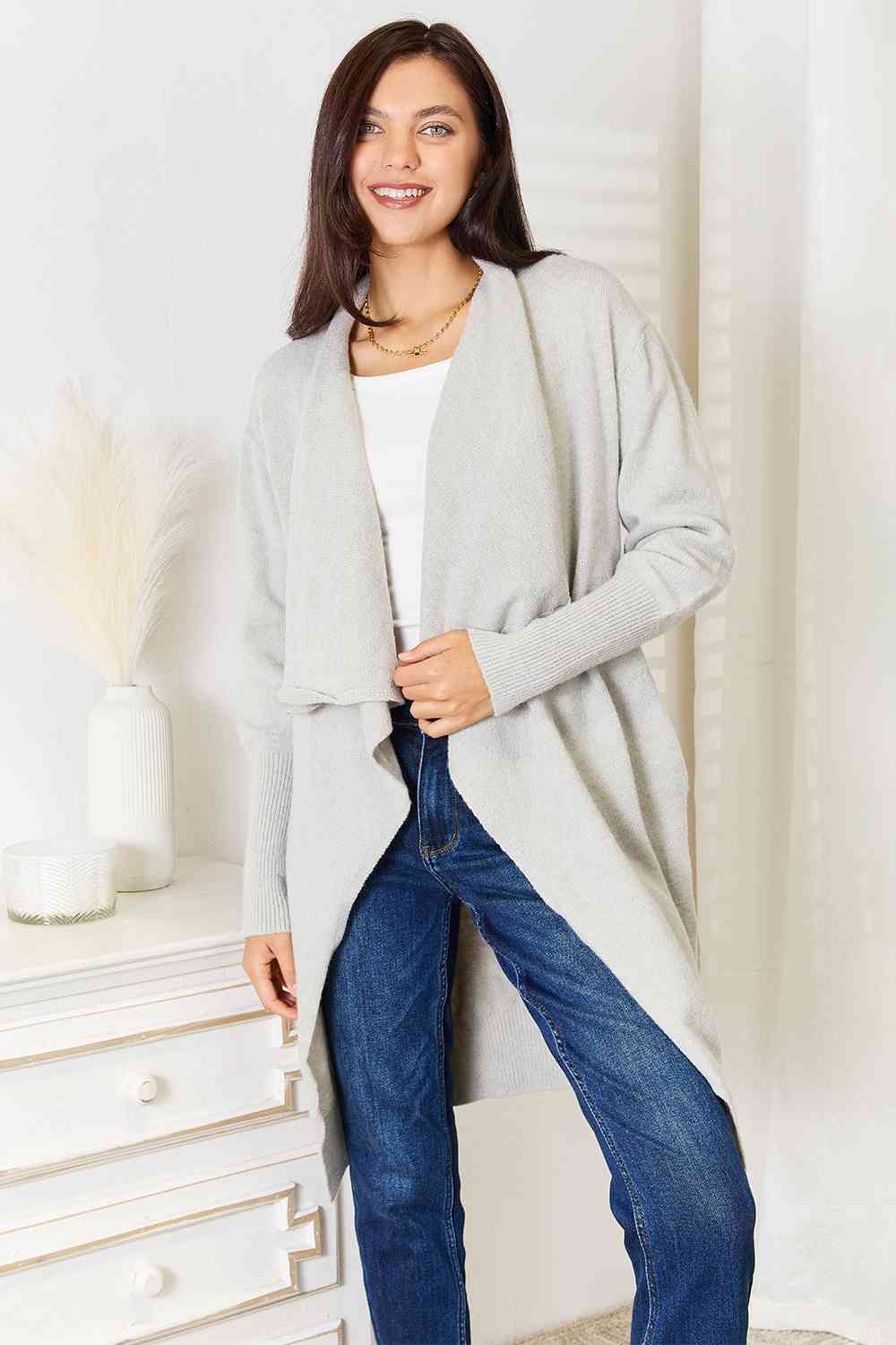 Double Take Open Front Duster Cardigan with Pockets - Do Shop It™