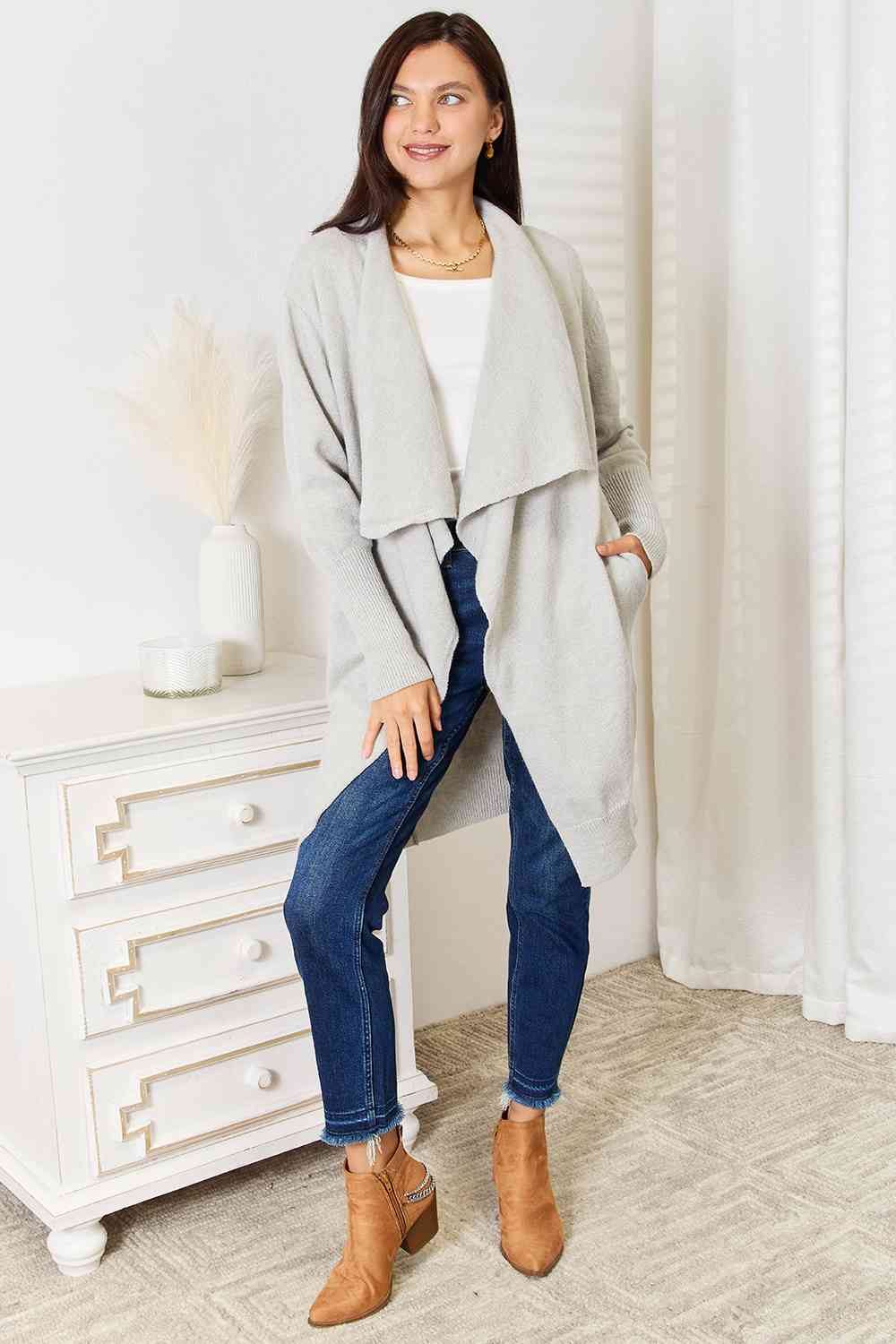 Double Take Open Front Duster Cardigan with Pockets - Do Shop It™