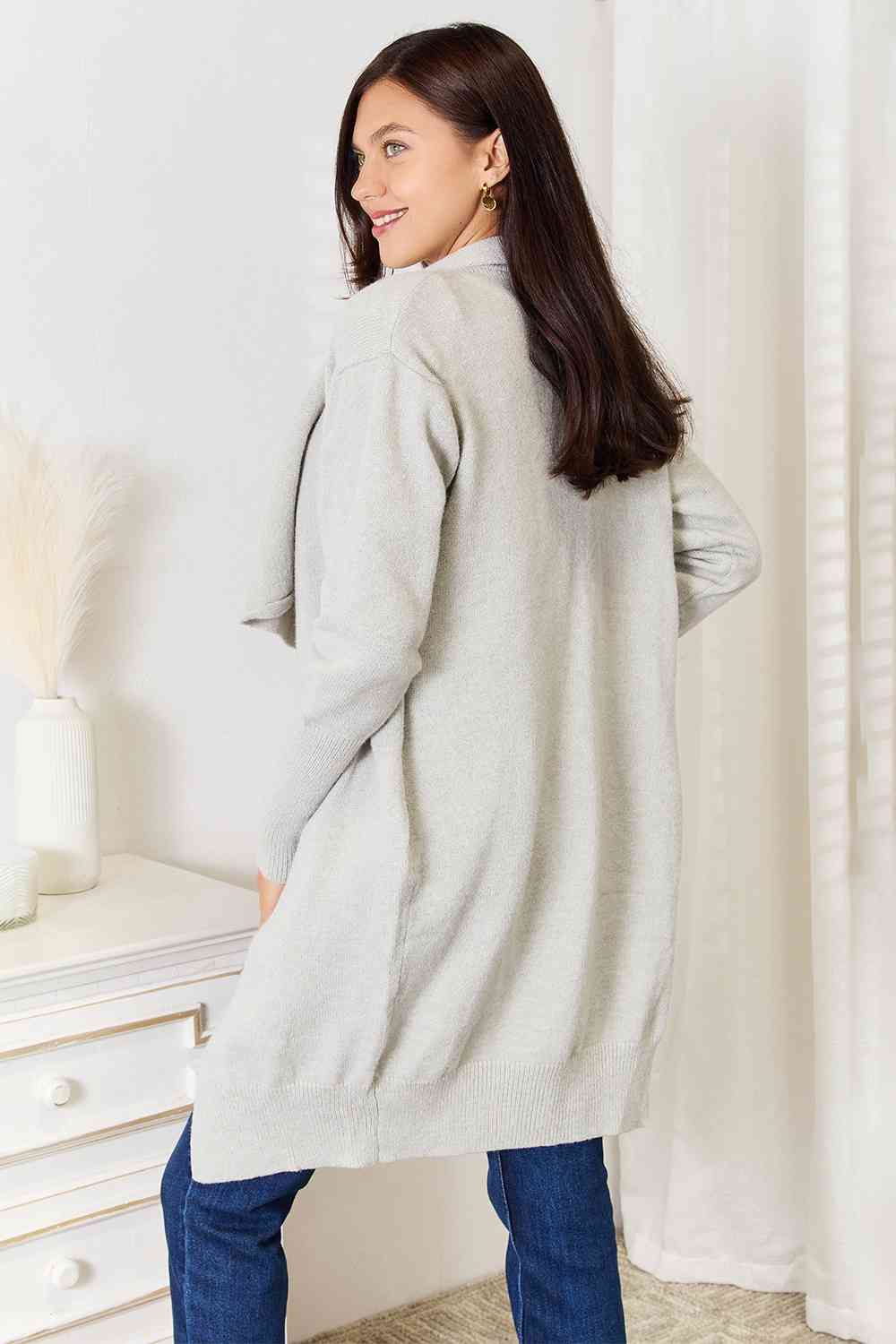 Double Take Open Front Duster Cardigan with Pockets - Do Shop It™