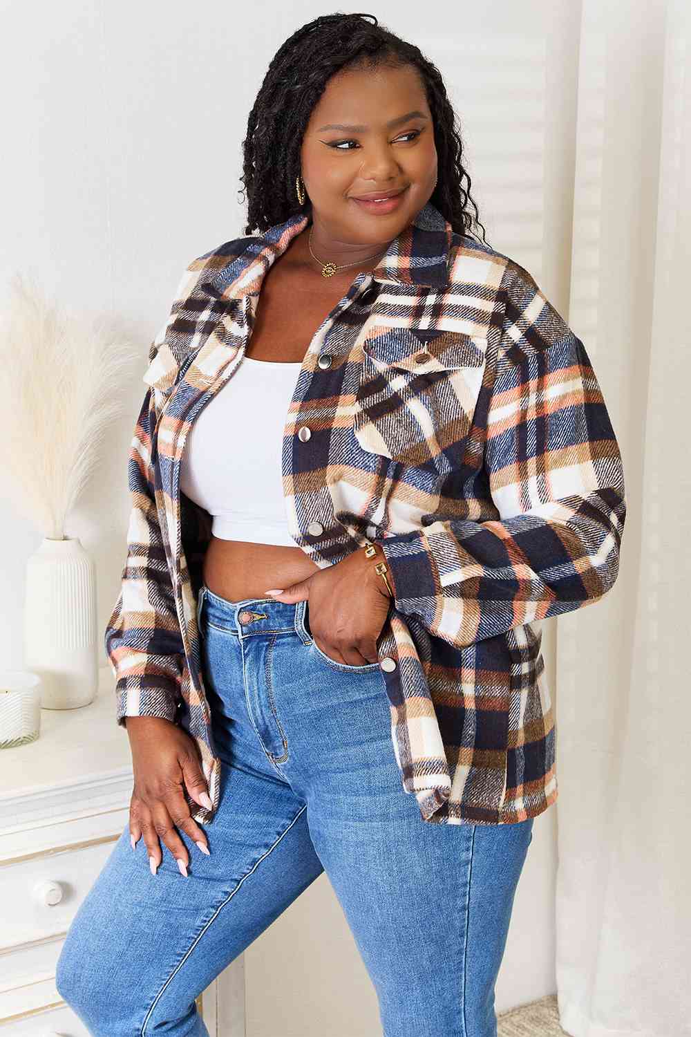 Double Take Plaid Button Front Shirt Jacket with Breast Pockets - Do Shop It™