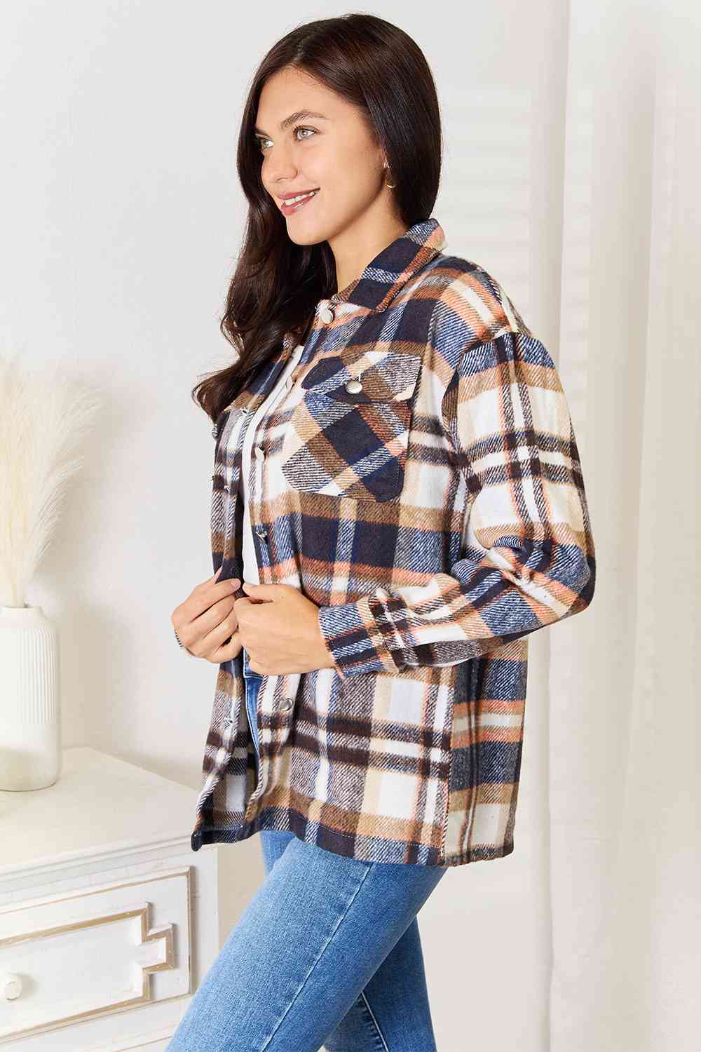 Double Take Plaid Button Front Shirt Jacket with Breast Pockets - Do Shop It™