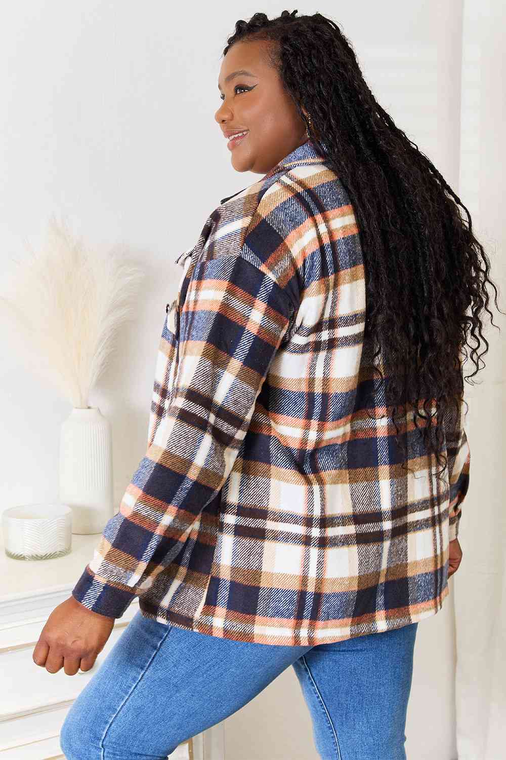 Double Take Plaid Button Front Shirt Jacket with Breast Pockets - Do Shop It™