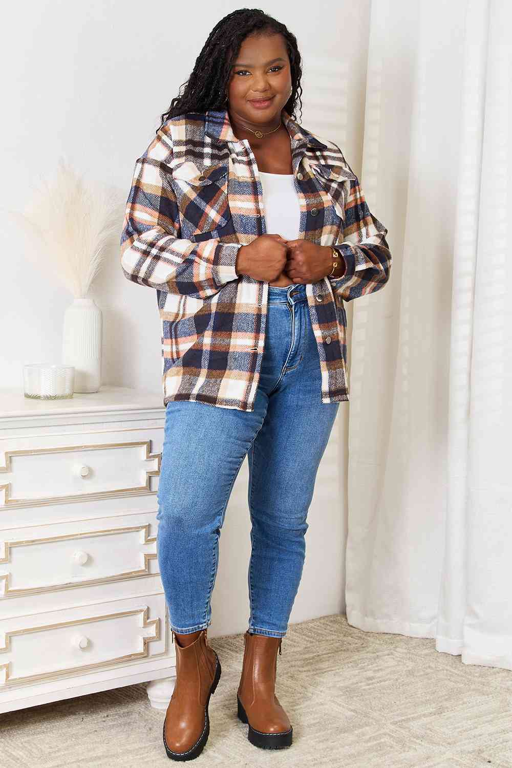 Double Take Plaid Button Front Shirt Jacket with Breast Pockets - Do Shop It™