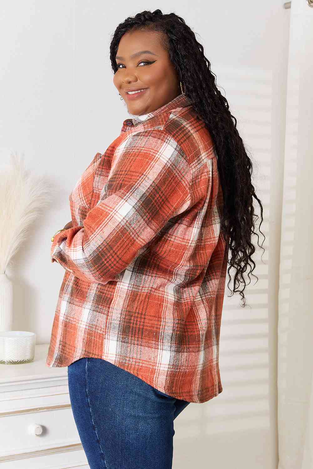 Double Take Plaid Collared Neck Long Sleeve Shirt - Do Shop It™