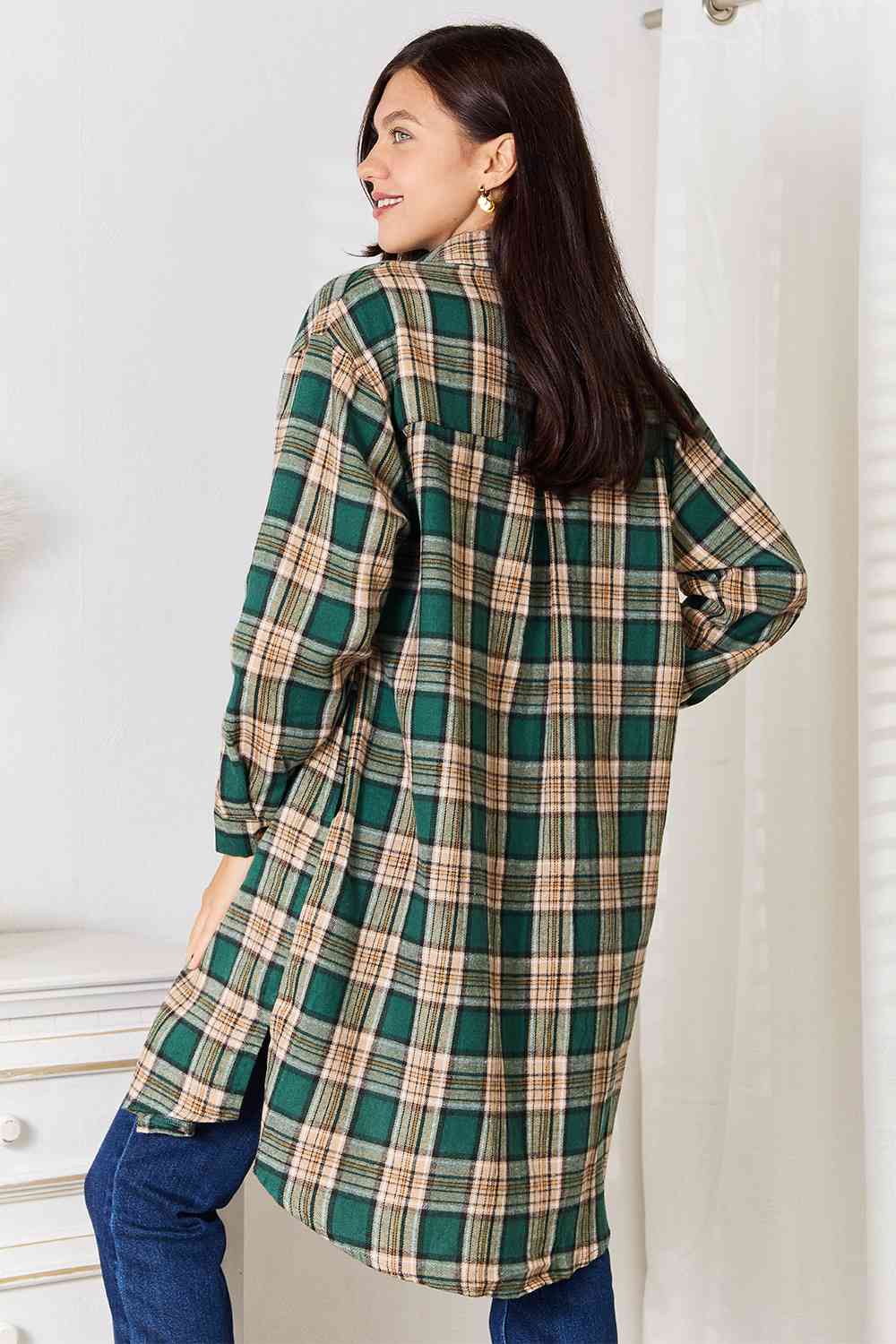 Double Take Plaid Collared Neck Long Sleeve Shirt - Do Shop It™