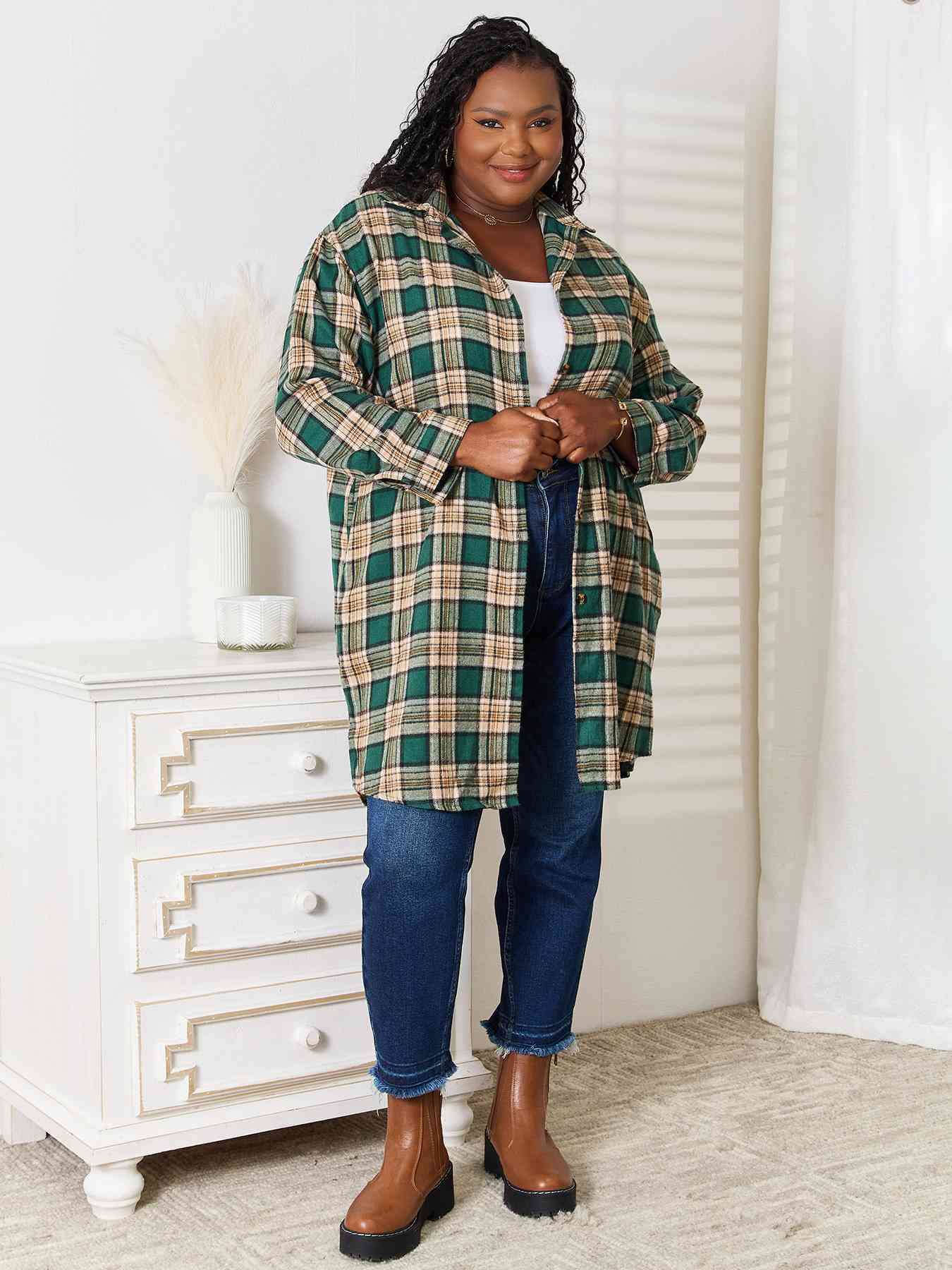 Double Take Plaid Collared Neck Long Sleeve Shirt - Do Shop It™