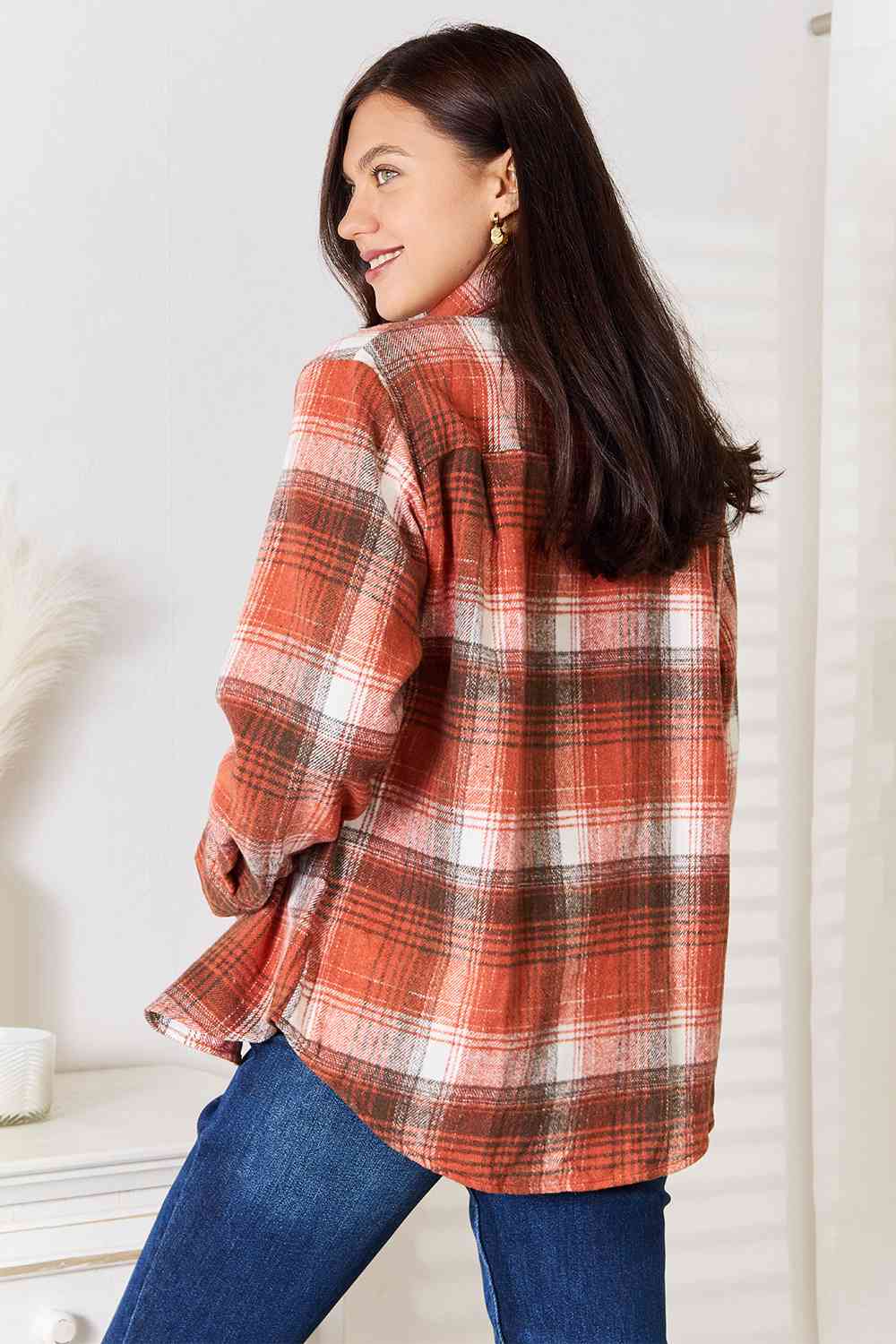 Double Take Plaid Collared Neck Long Sleeve Shirt - Do Shop It™