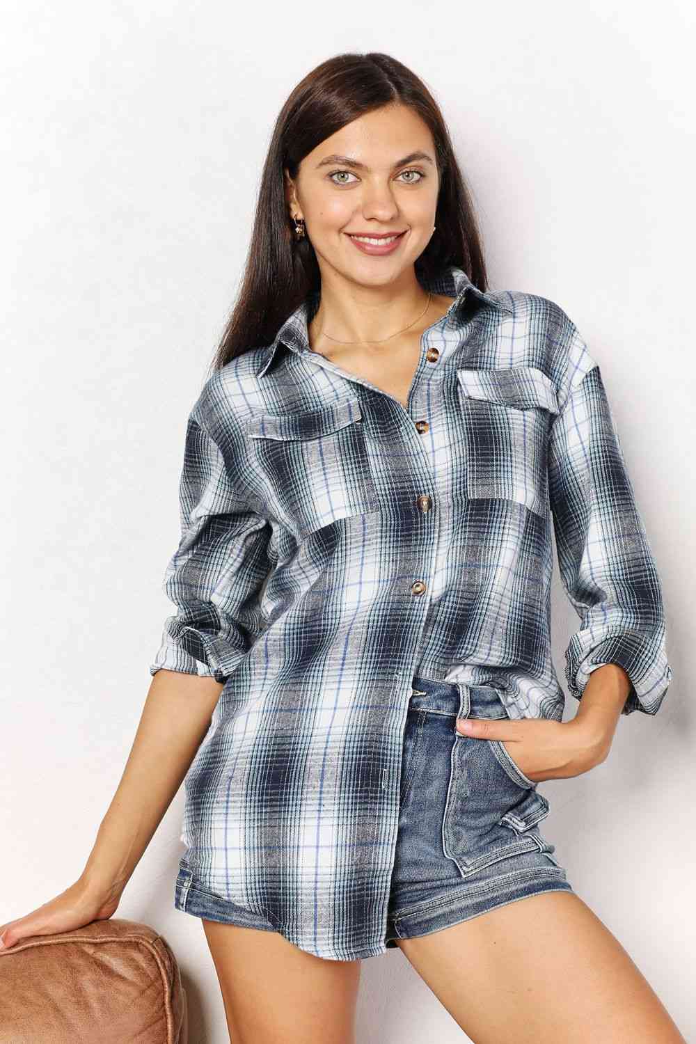 Double Take Plaid Dropped Shoulder Shirt - Do Shop It™