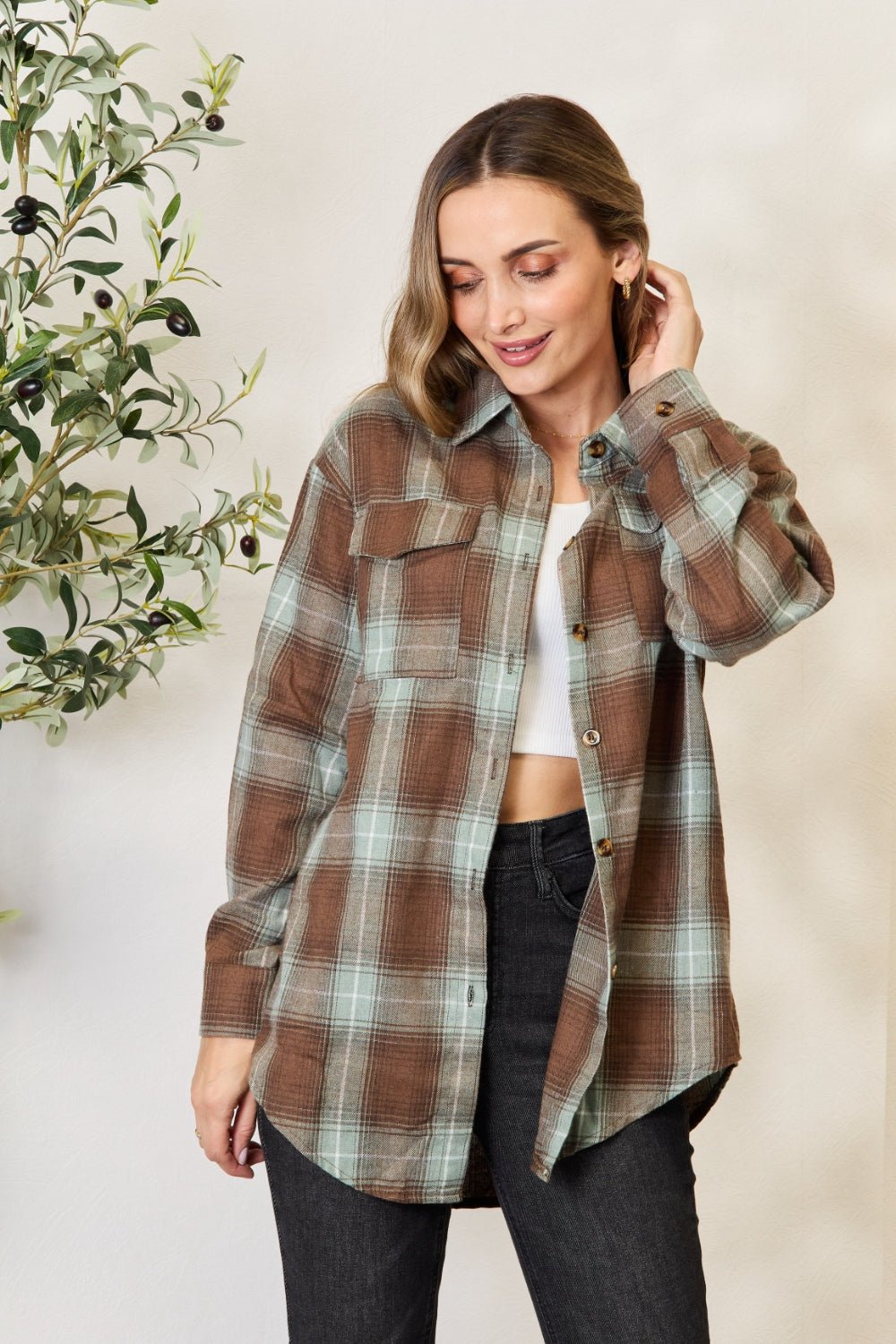 Double Take Plaid Dropped Shoulder Shirt - Do Shop It™