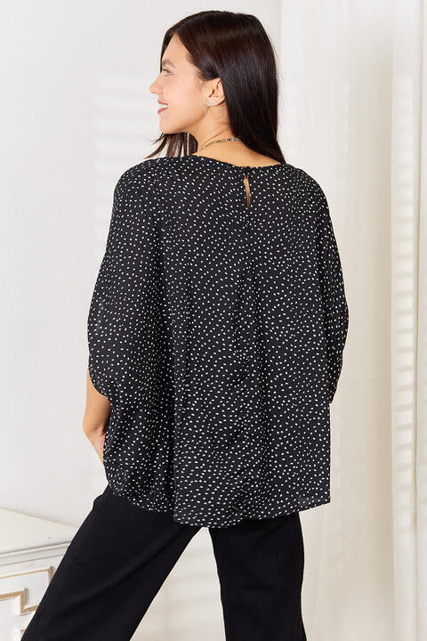 Double Take Printed Dolman Sleeve Round Neck Blouse - Do Shop It™