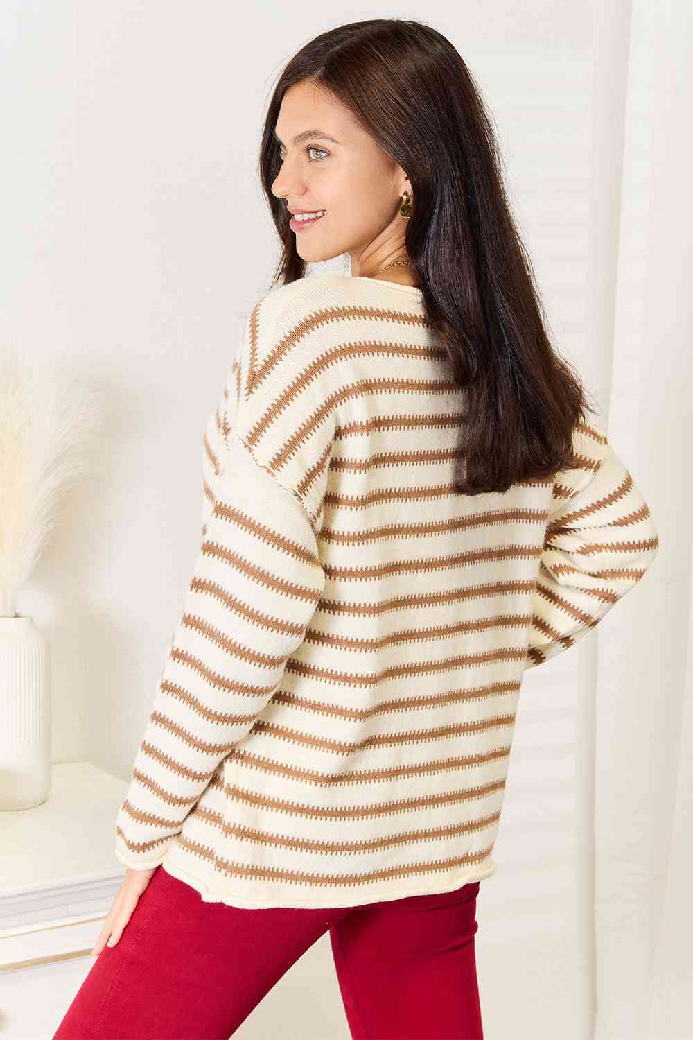 Double Take Striped Boat Neck Sweater - Do Shop It™