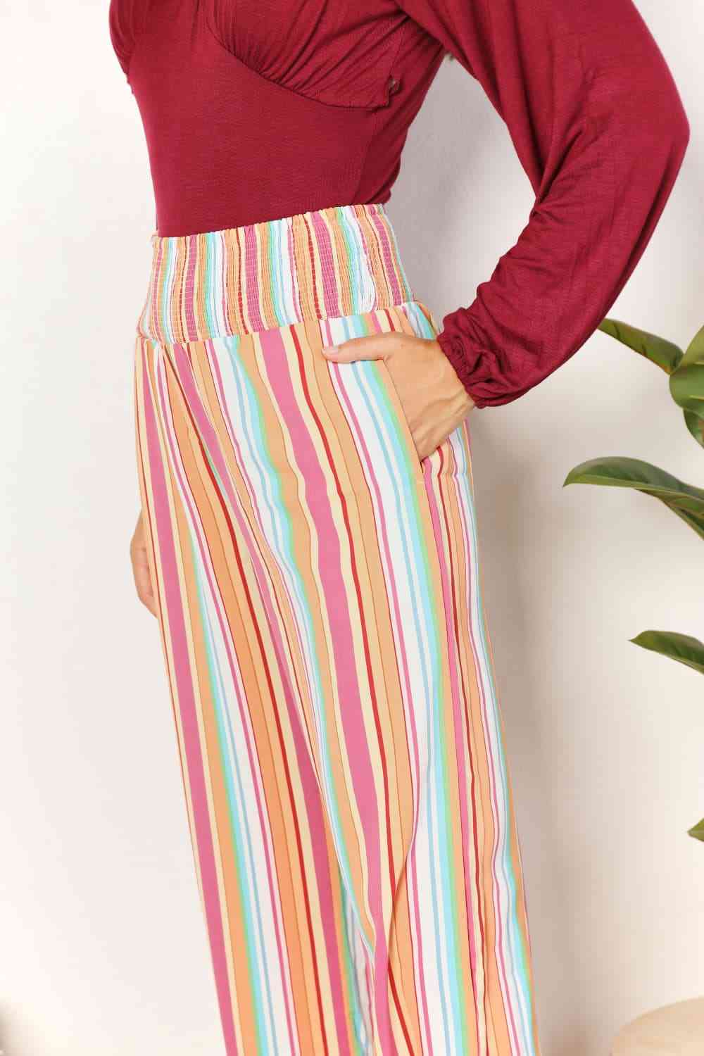 Double Take Striped Smocked Waist Pants with Pockets - Do Shop It™