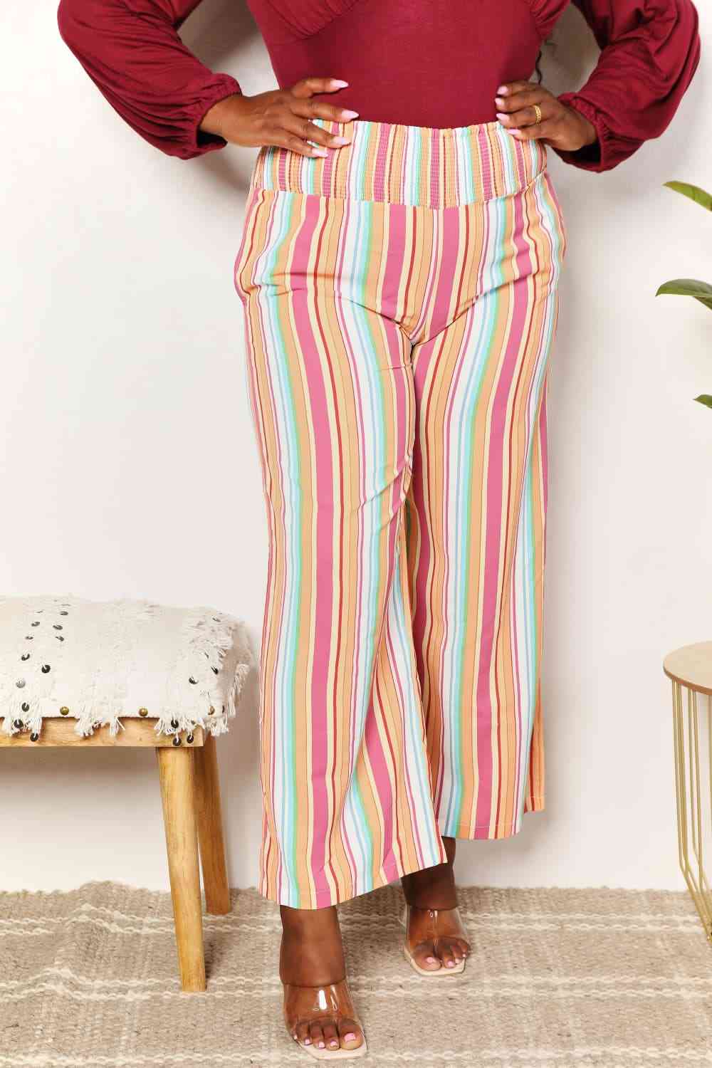 Double Take Striped Smocked Waist Pants with Pockets - Do Shop It™