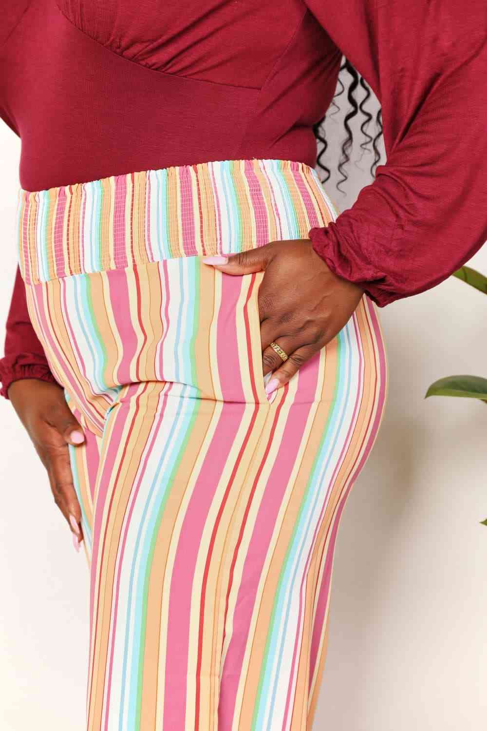 Double Take Striped Smocked Waist Pants with Pockets - Do Shop It™