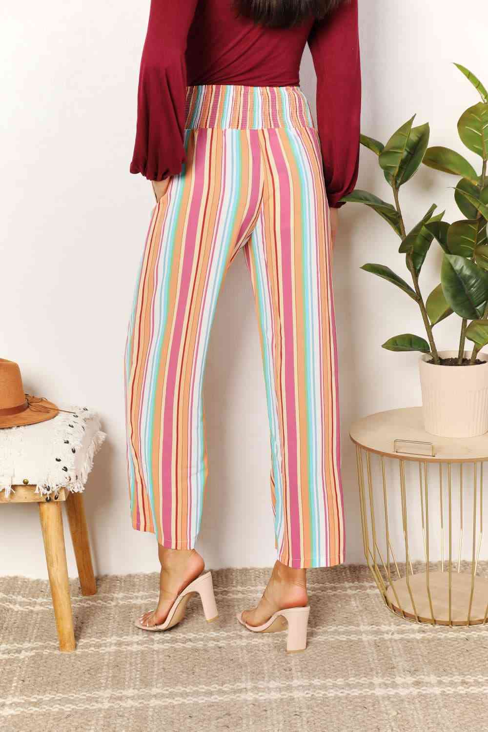 Double Take Striped Smocked Waist Pants with Pockets - Do Shop It™