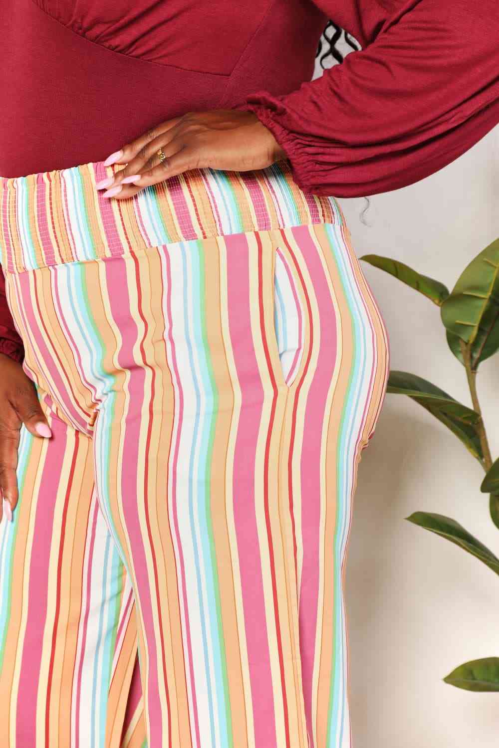 Double Take Striped Smocked Waist Pants with Pockets - Do Shop It™